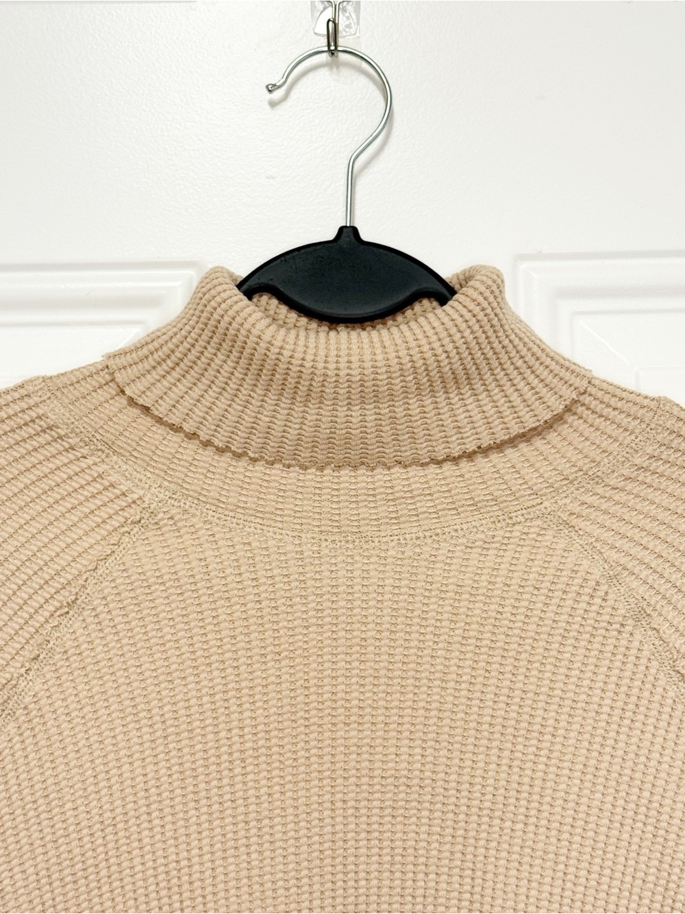 The Range Stark Jumbo Waffle Knit Cropped Turtleneck Top in Saddle Size Small - Picture 5 of 9